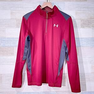 UNDER ARMOUR 1/4 Zip Performance Pullover Red Gray Fitted ColdGear Mens Small